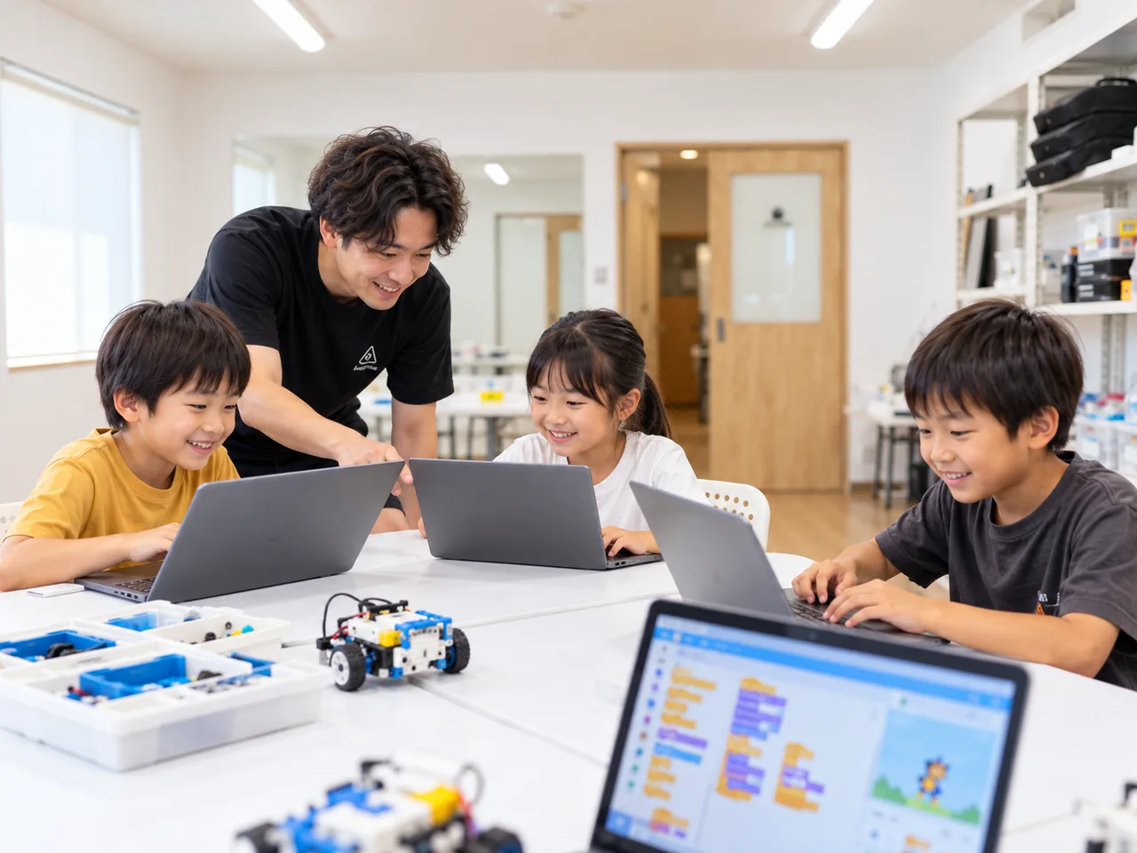 こどもプログラミング教室の学習イメージ（AI生成画像）